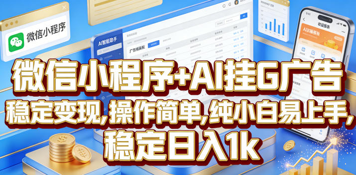 微信小程序+AI挂G广告，稳定变现，操作简单，纯小白易上手，稳定日入1k【揭秘】-dabaowz