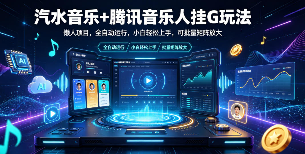 汽水音乐+腾讯音乐人挂G玩法，懒人项目，全自动运行，小白轻松上手，可批量矩阵放大【揭秘】-dabaowz