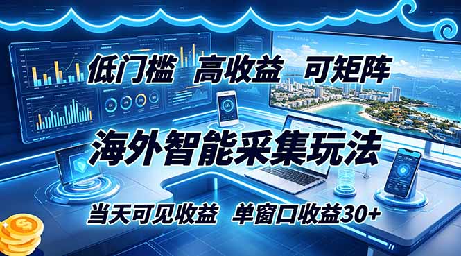 海外智能采集玩法，低门槛高单价可矩阵，当天可见收益，单窗口30+-dabaowz