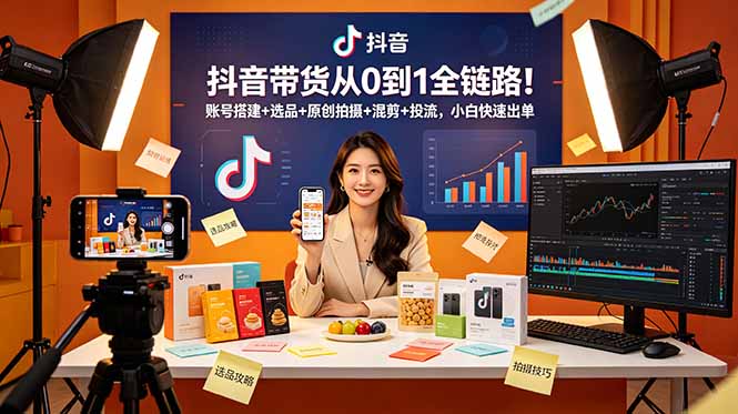 抖音带货从0到1全链路！账号搭建+选品+原创拍摄+混剪+投流，小白快速出单-dabaowz