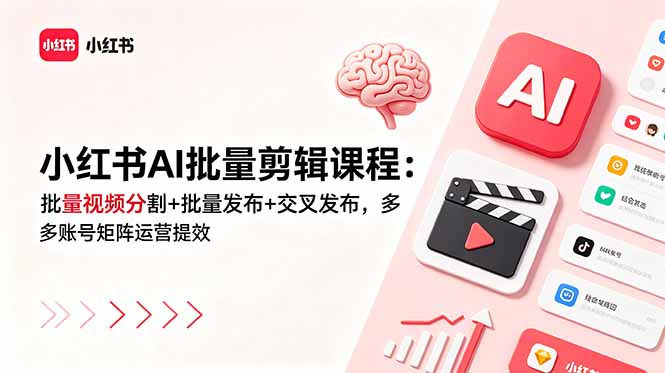 小红书AI批量剪辑课程：批量视频分割+批量发布+交叉发布，多账号矩阵运营提效-dabaowz