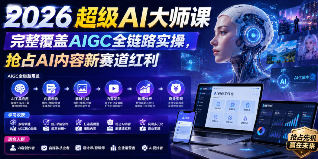 2026超级AI大师课，完整覆盖AIGC全链路实操，抢占AI内容新赛道红利-dabaowz