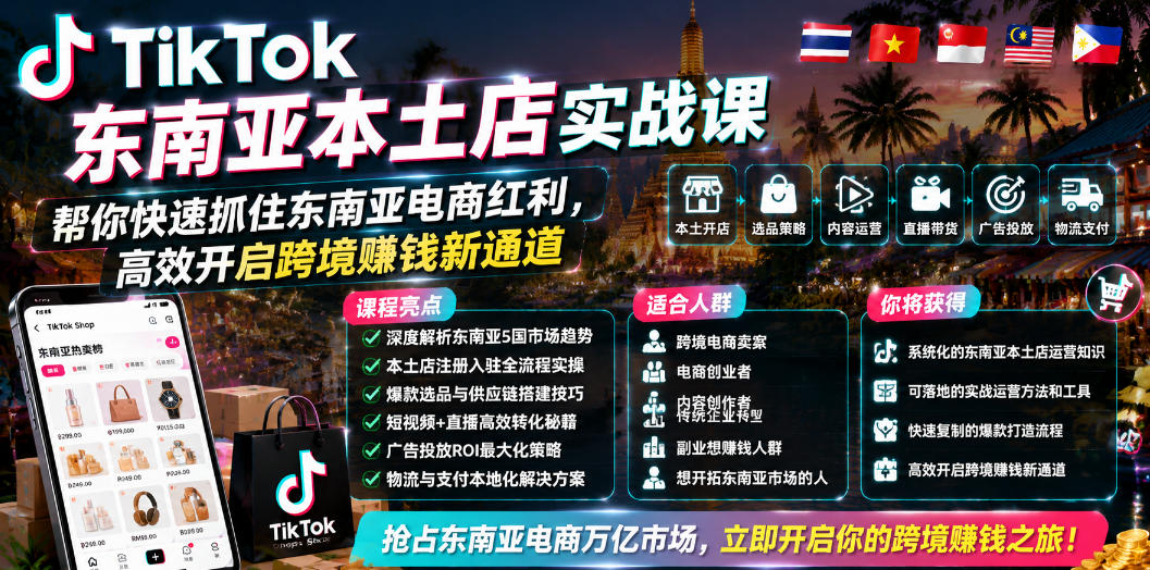 TikTok东南亚本土店实战课，帮你快速抓住东南亚电商红利，高效开启跨境賺钱新通道-dabaowz