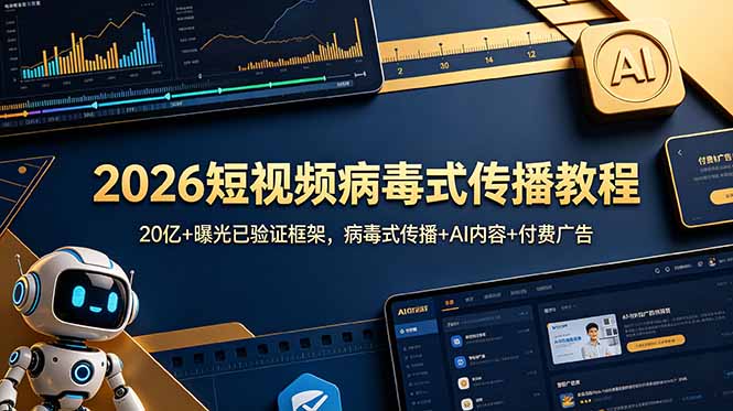 2026短视频病毒式传播教程：20亿+曝光已验证框架，病毒式传播+AI内容+付费广告-dabaowz