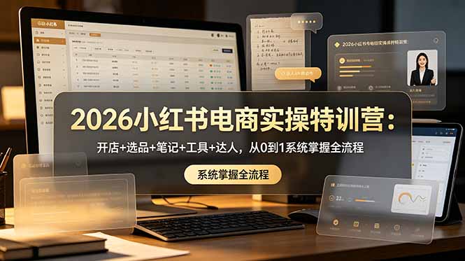 2026小红书电商实操特训营：开店+选品+笔记+工具+达人，从0到1系统掌握全流程-dabaowz