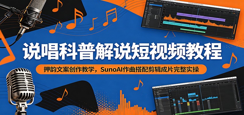 说唱科普解说短视频教程：押韵文案创作教学，SunoAI作曲搭配剪辑成片完整实操-dabaowz