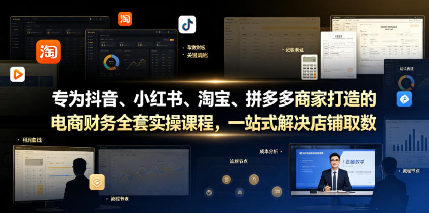 专为抖音、小红书、淘宝、拼多多商家打造的电商财务全套实操课程，一站式解决店铺取数、记账、报税全流程难题-dabaowz