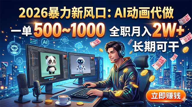 2026暴力新风口：AI动画代做，一单500~1000，全职月入2W+，长期可干-dabaowz