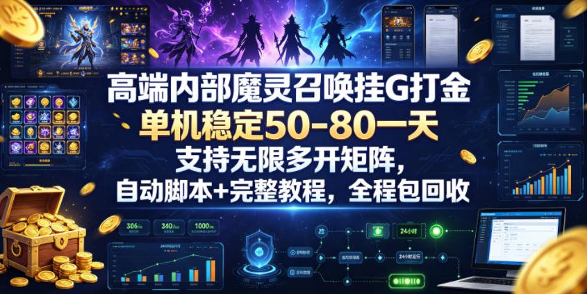 高端内部魔灵召唤挂G打金，单机稳定50-80一天，支持无限多开矩阵，自动脚本+完整教程，全程包回收【揭秘】-dabaowz