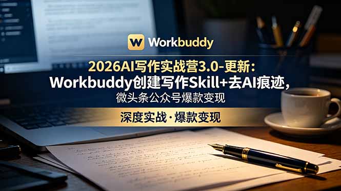 2026AI写作实战营3.0-更新：Workbuddy创建写作Skill+去AI痕迹，微头条公众号爆款变现-dabaowz