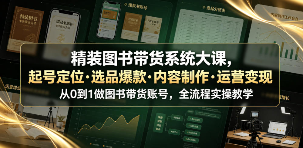 精装图书带货系统大课，起号定位・选品爆款・内容制作・运营变现，从0到1做图书带货账号，全流程实操教学-dabaowz