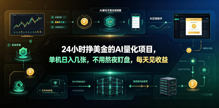 24小时挣美金的AI量化项目,单机日入几十美刀,不用熬夜盯盘,每天见收益【揭秘】-dabaowz