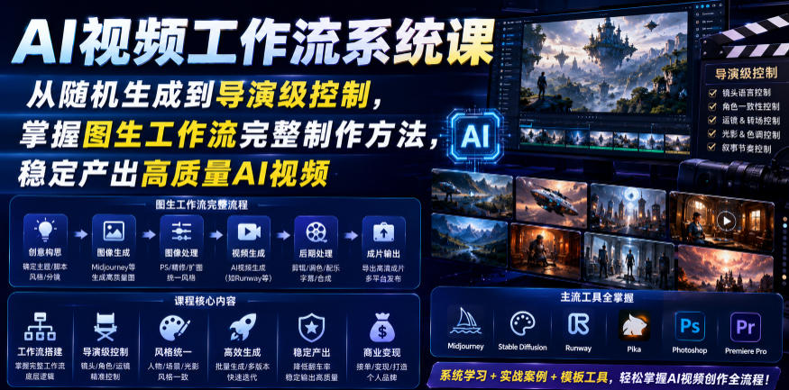 AI视频工作流系统课，从随机生成到导演级控制，掌握图生工作流完整制作方法，稳定产出高质量AI视频-dabaowz