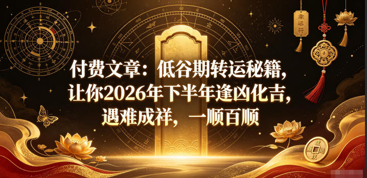 付费文章：低谷期转运秘籍，让你2026年下半年逢凶化吉，遇难成祥，一顺百顺-dabaowz