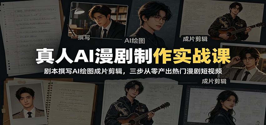 真人AI漫剧制作实战课：剧本撰写AI绘图成片剪辑，三步从零产出热门漫剧短视频-dabaowz