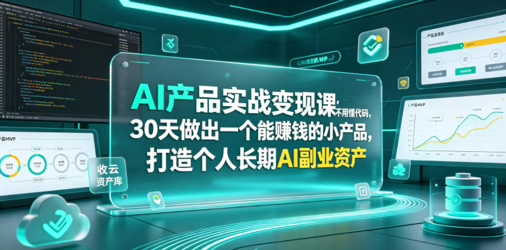 AI产品实战变现课，不用懂代码，30天做出一个能賺钱的小产品，打造个人长期AI副业资产-dabaowz