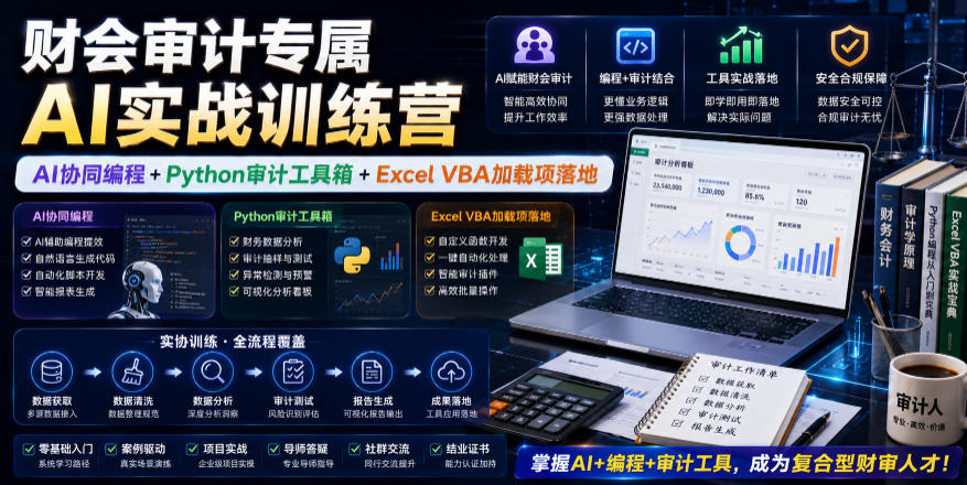 财会审计专属AI实战训练营｜AI协同编程+Python审计工具箱+Excel VBA加载项落地-dabaowz
