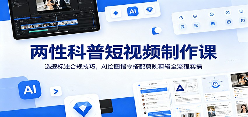 两性科普短视频制作课：选题标注合规技巧，AI绘图指令搭配剪映剪辑全流程实操-dabaowz