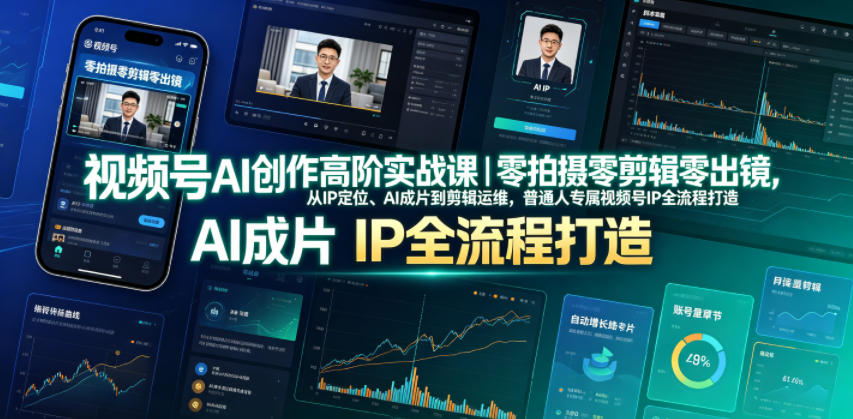 视频号AI创作高阶实战课｜零拍摄零剪辑零出镜，从IP定位、AI成片到剪辑运维，普通人专属视频号IP全流程打造-dabaowz
