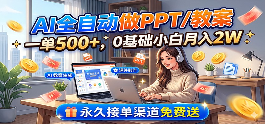 AI全自动做PPT/教案,一单500+,0基础小白月入2W,永久接单渠道免费送-dabaowz