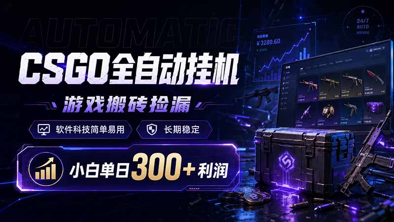 CSGO全自动挂机，游戏搬砖捡漏，软件科技简单易用，长期稳定，小白单日300+利润-dabaowz