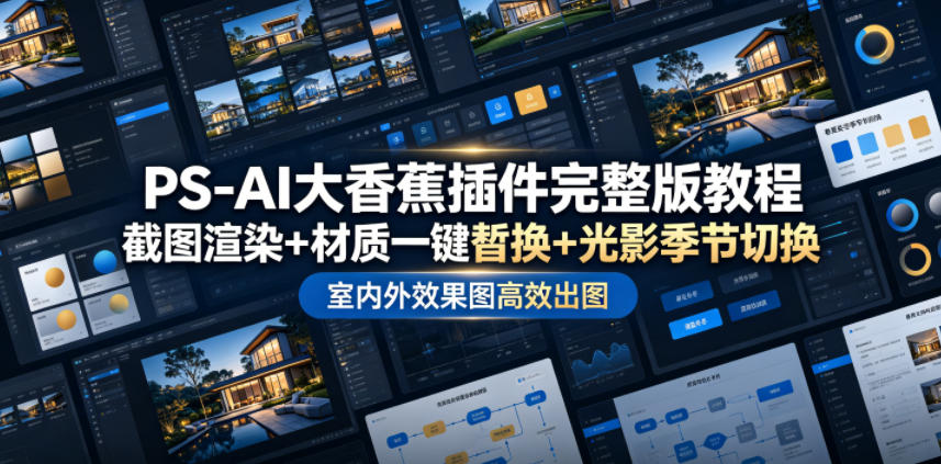 PS-AI大香蕉插件完整版教程，截图渲染+材质一键替换+光影季节切换，室内外效果图高效出图高阶课程-dabaowz