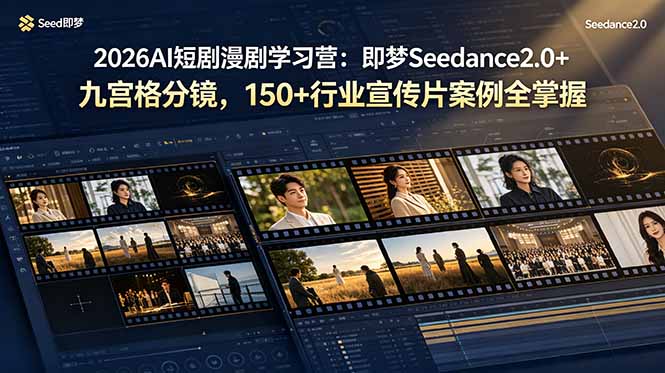 2026AI短剧漫剧学习营：即梦Seedance2.0+九宫格分镜，150+行业宣传片案例全掌握-dabaowz