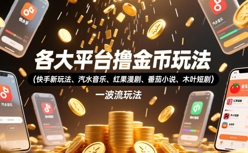 各大平台撸金币玩法(快手新玩法、汽水音乐、红果漫剧、番茄小说、木叶短剧)，一波流玩法(收费398元的教程)-dabaowz