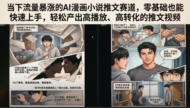 当下流量暴涨的AI漫画小说推文赛道，零基础也能快速上手，轻松产出高播放、高转化的推文视频-dabaowz