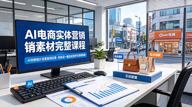 AI电商实体营销素材完整课程，AI创意短片完美复刻实景，实体店一键生成宣传引流短视频-dabaowz