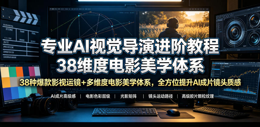 专业AI视觉导演进阶教程，38种爆款影视运镜+多维度电影美学体系，全方位提升AI成片高级感与镜头质感-dabaowz