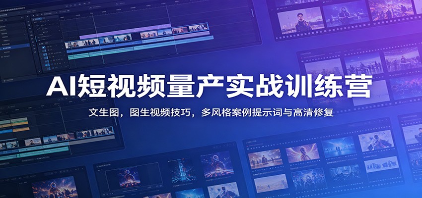 AI短视频量产实战训练营：文生图，图生视频技巧，多风格案例提示词与高清修复-dabaowz