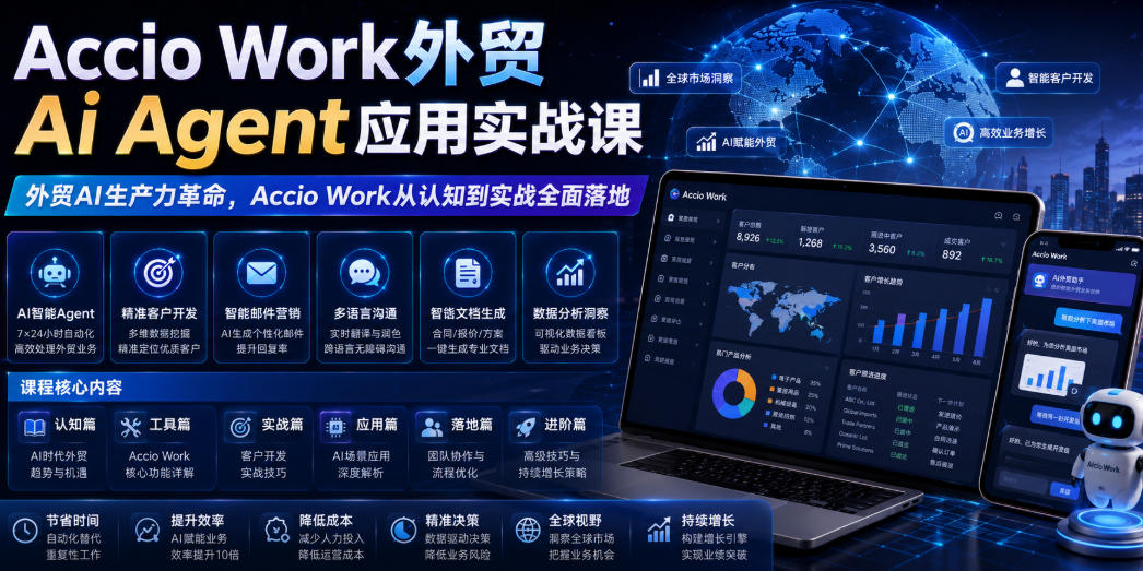 Accio Work外贸Ai Agent应用实战课，外贸AI生产力革命，Accio Work从认知到实战全面落地-dabaowz