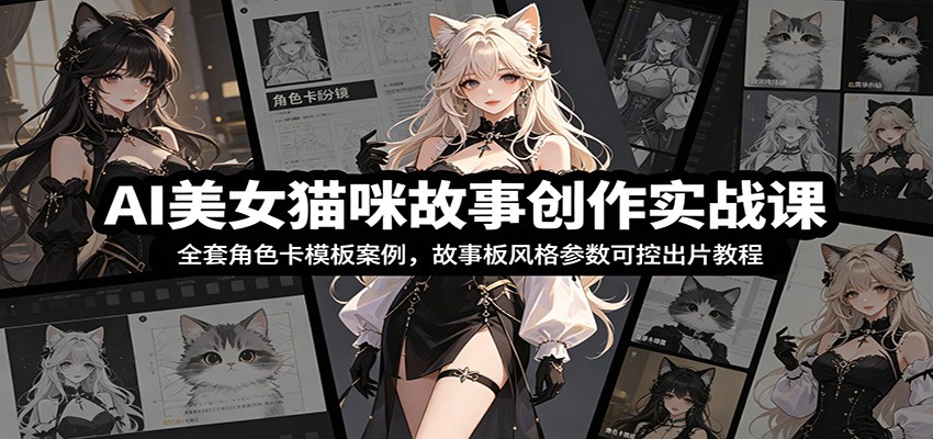 AI美女猫咪故事创作实战课：全套角色卡模板案例，故事板风格参数可控出片教程-dabaowz