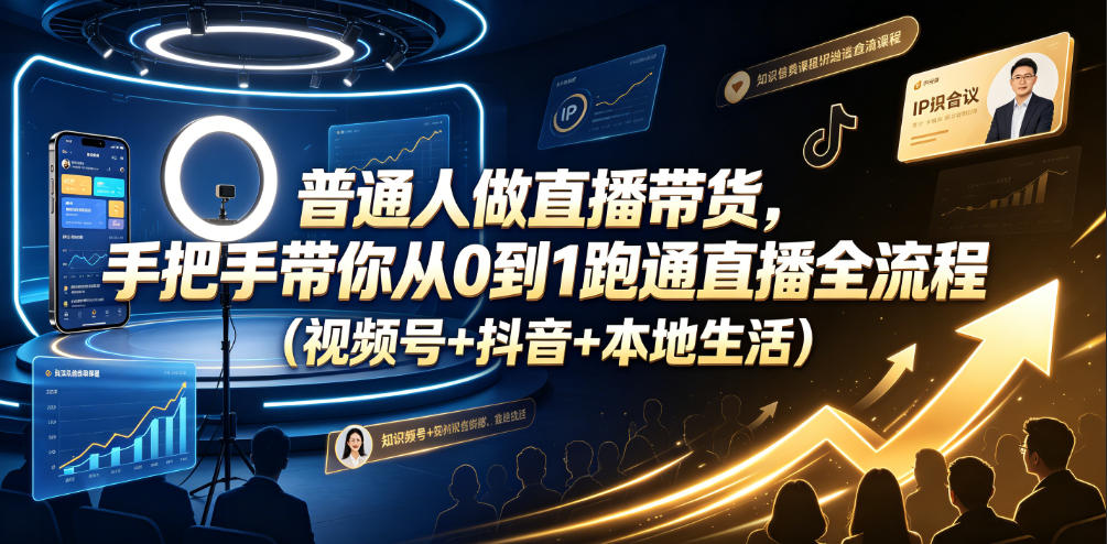普通人做直播带货，手把手带你从0到1跑通直播全流程(视频号+抖音+本地生活)-dabaowz