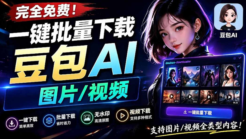 Github最新发布！一键批量下载豆包AI无水印图片/视频，简单易用，自动解析提示词-dabaowz