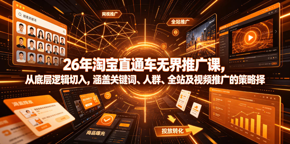 26年淘宝直通车无界推广课，从底层逻辑切入，涵盖关键词、人群、全站及视频推广的策略选择-dabaowz