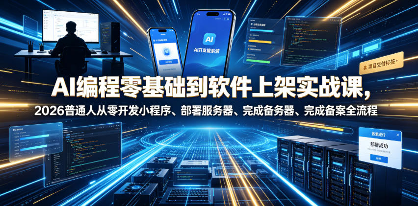 AI编程零基础到软件上架实战课，2026普通人从零开发小程序、部署服务器、完成备案全流程项目落地教程-dabaowz