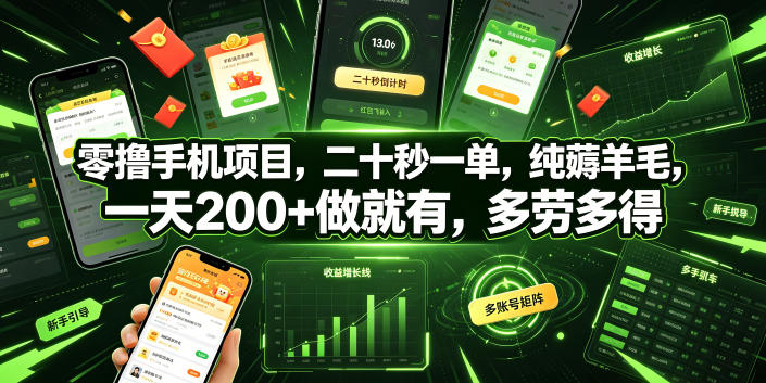 零撸手机项目,二十秒一单,纯薅羊毛,一天200+做就有,多劳多得【揭秘】-dabaowz