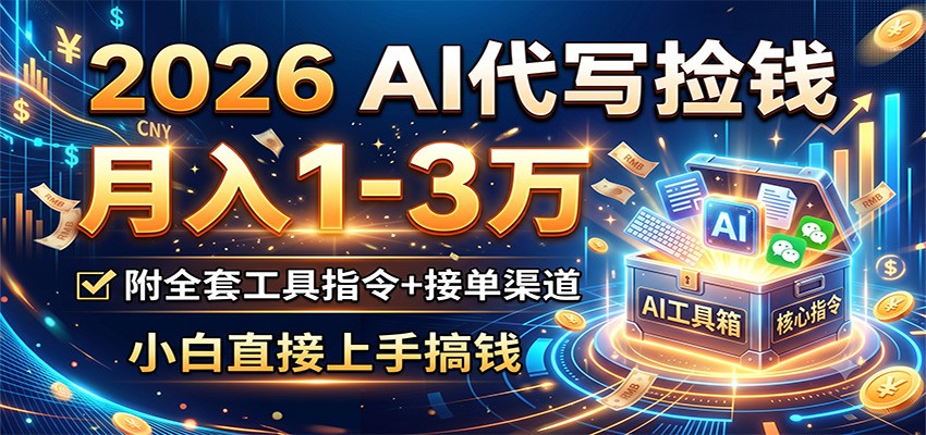 2026 AI代写捡钱，月入1-3万，附全套工具指令+接单渠道，小白直接上手搞钱-dabaowz