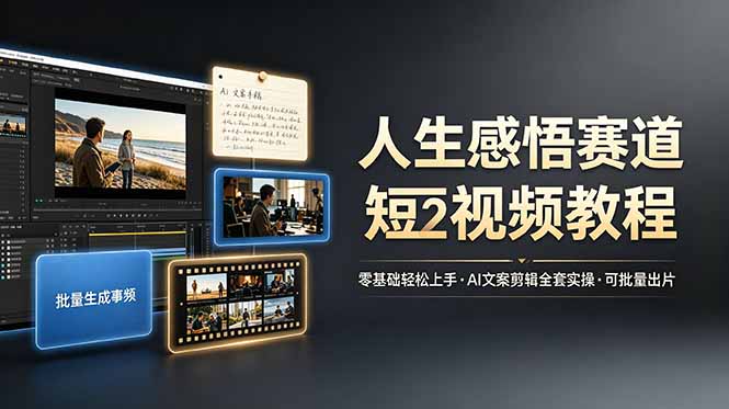人生感悟赛道短视频教程，零基础轻松上手，AI文案剪辑全套实操可批量出片-dabaowz