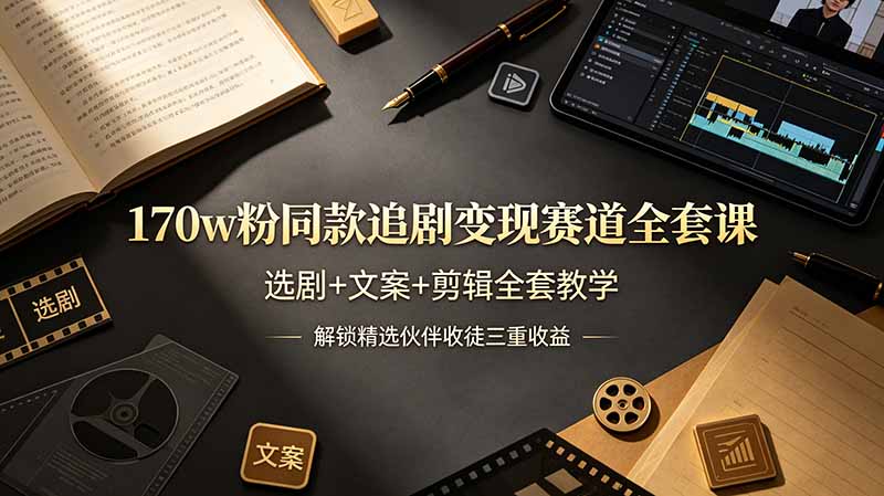 170w粉博主同款追剧变现赛道全套课，选剧+文案+剪辑全套教学，解锁精选伙伴收徒三重收益-dabaowz