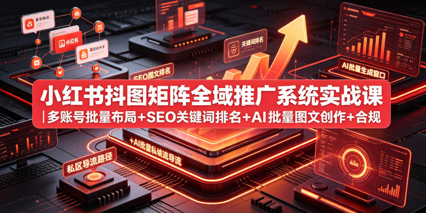小红书抖图矩阵全域推广系统实战课｜多账号批量布局+SEO关键词排名+AI批量图文创作+合规私域导流完整落地教程-dabaowz