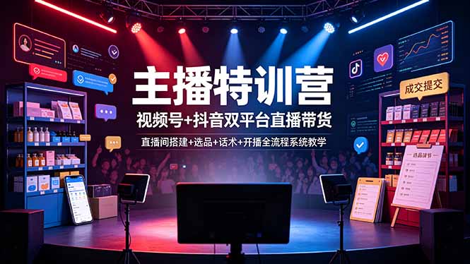 主播特训营：视频号+抖音双平台直播带货，直播间搭建+选品+话术+开播全流程系统教学-dabaowz