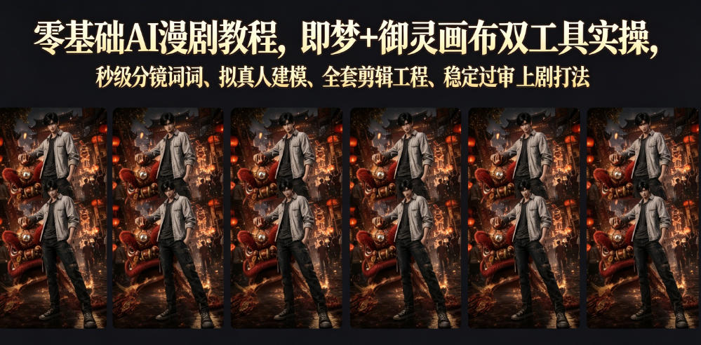 零基础AI漫剧教程,即梦+御灵画布双工具实操,秒级分镜提示词、拟真人建模、全套剪辑工程、稳定过审上剧打法-dabaowz