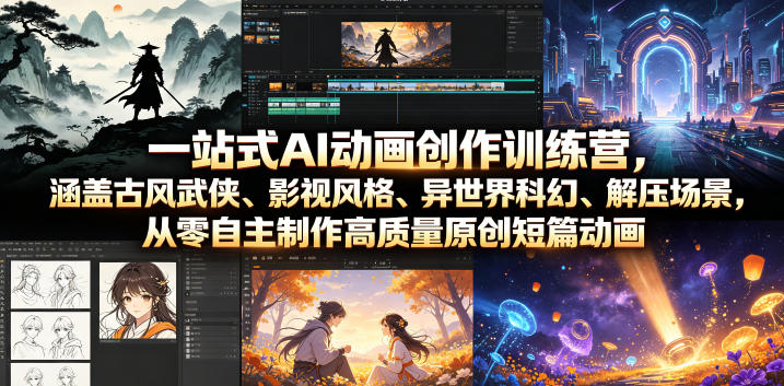 一站式AI动画创作训练营，涵盖古风武侠、影视风格、异世界科幻、解压场景，从零自主制作高质量原创短篇动画-dabaowz