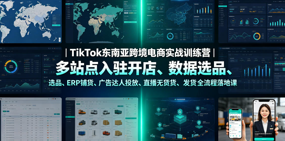 TikTok东南亚跨境电商实战训练营｜多站点入驻开店、数据选品、ERP铺货、广告达人投放、直播无货源发货全流程落地课-dabaowz