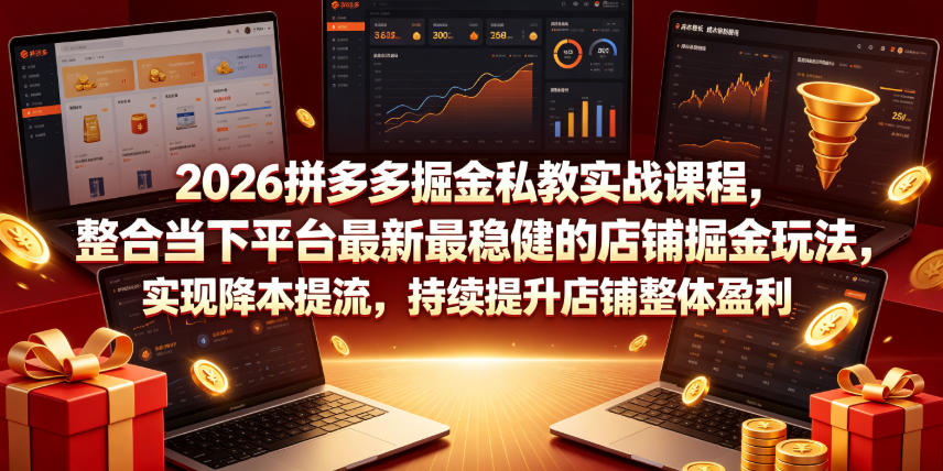 2026拼多多掘金私教实战课程，整合当下平台最新最稳健的店铺掘金玩法，实现降本提流，持续提升店铺整体盈利-dabaowz