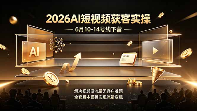 2026AI短视频获客实操6月10-14号线下营，解决视频没流量无客户难题，全套脚本模板实现流量变现-dabaowz
