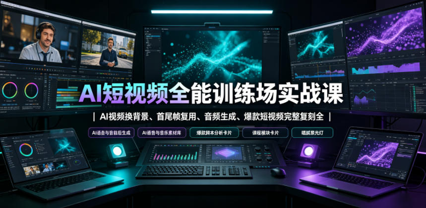AI短视频全能训练场实战课｜AI视频换背景、首尾帧复用、音频生成、爆款短视频完整复刻全套实操教学-dabaowz